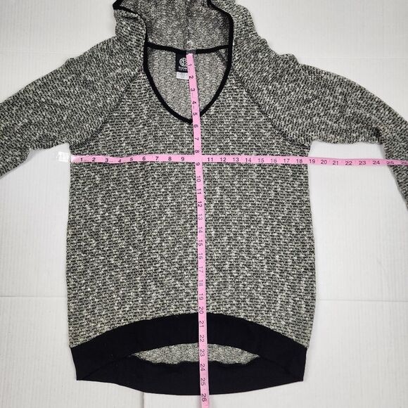 Bobeau Knit Hooded Sweater Sage Green Black Trim Semi-sheer Size M - Picture 7 of 16